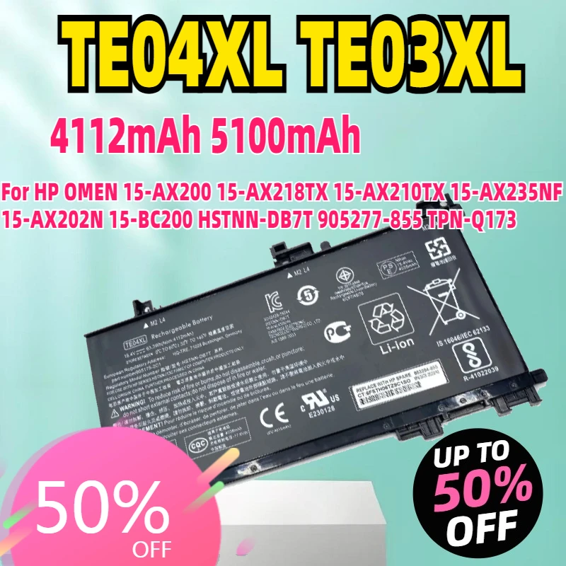 

TE04XL Аккумулятор для ноутбука HP OMEN 15-AX200 15-AX218TX 15-AX210TX 15-AX235NF 15-AX202N 15-BC200 HSTNN-DB7T 905277-855 TPN-Q173