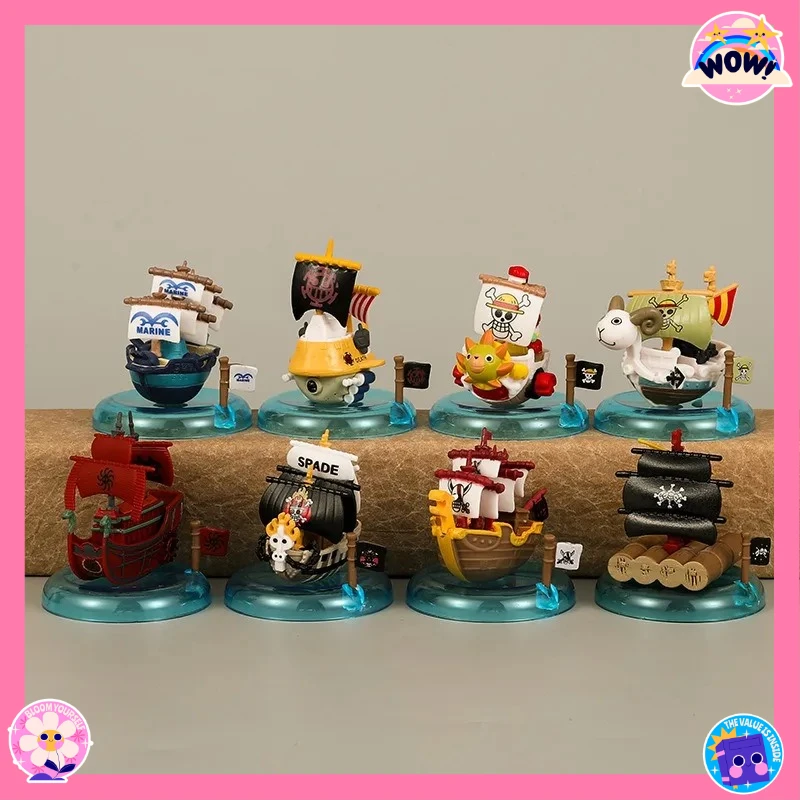 8개/세트 원피스 선박 블라인드 박스 해적선 매화 좋은 소식 선블랙비어드 블라인드 박스 모델 장식품 트위스트 에그 인형