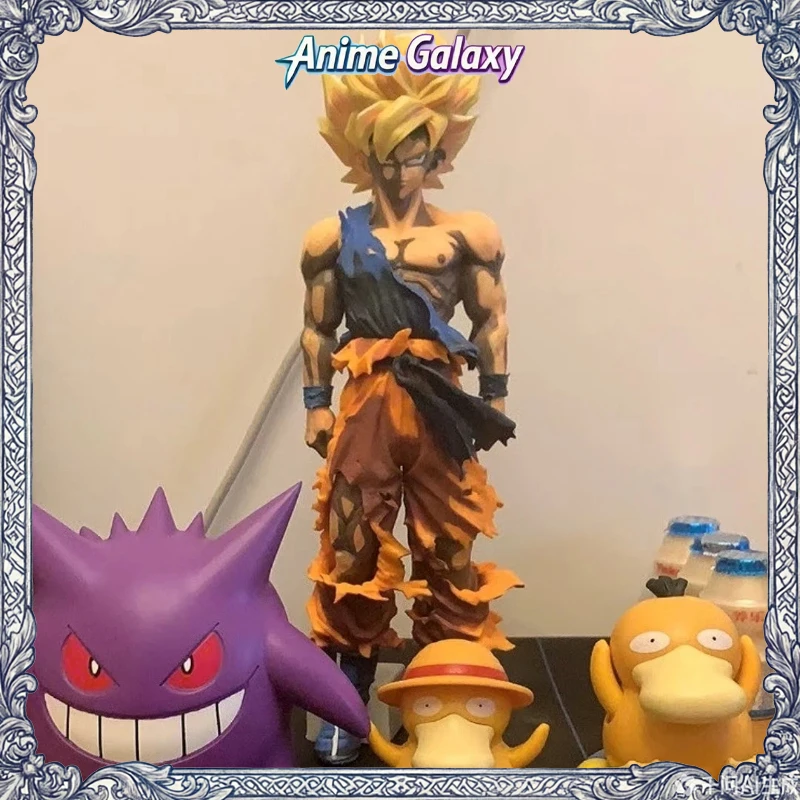 

Новая фигурка Гоку Сайяна, аниме-фигурка, версия с повреждениями от битвы, с золотисто-розовыми волосами, цвет манга, коллекционная модель, подарок для мальчиков