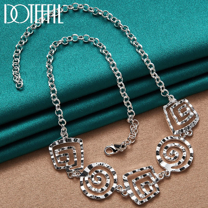 

DOTEFFIL 925 Sterling Silver 20 Inch Round Square Spiral Pendant Necklace For Man Women Fashion Wedding Party Charm Jewelry