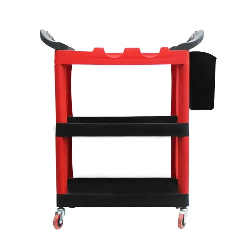 Troli Detailing Mobil 3 Tingkat dengan Roda, Troli Detailing Beroda dengan Plat Gantung Panjang & Pengait & Ember Gantung, Troli Organizer Cuci Mobil