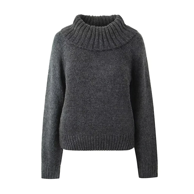 

YENKYE Autumn Women Dark Gray Sexy Off Shoulder Pullover Sweater Long Sleeve Casual Loose Jumper