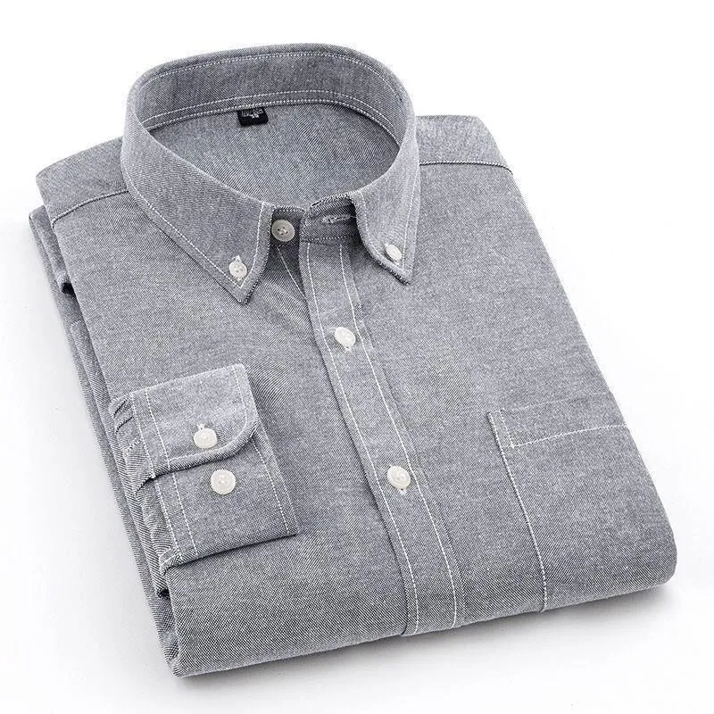 Oxford Cloth Long Sleeve Shirt Men's Slim Fit Spring Autumn Youth Casual Shirt Chinese Brandless Loose Fit Sharp Collar