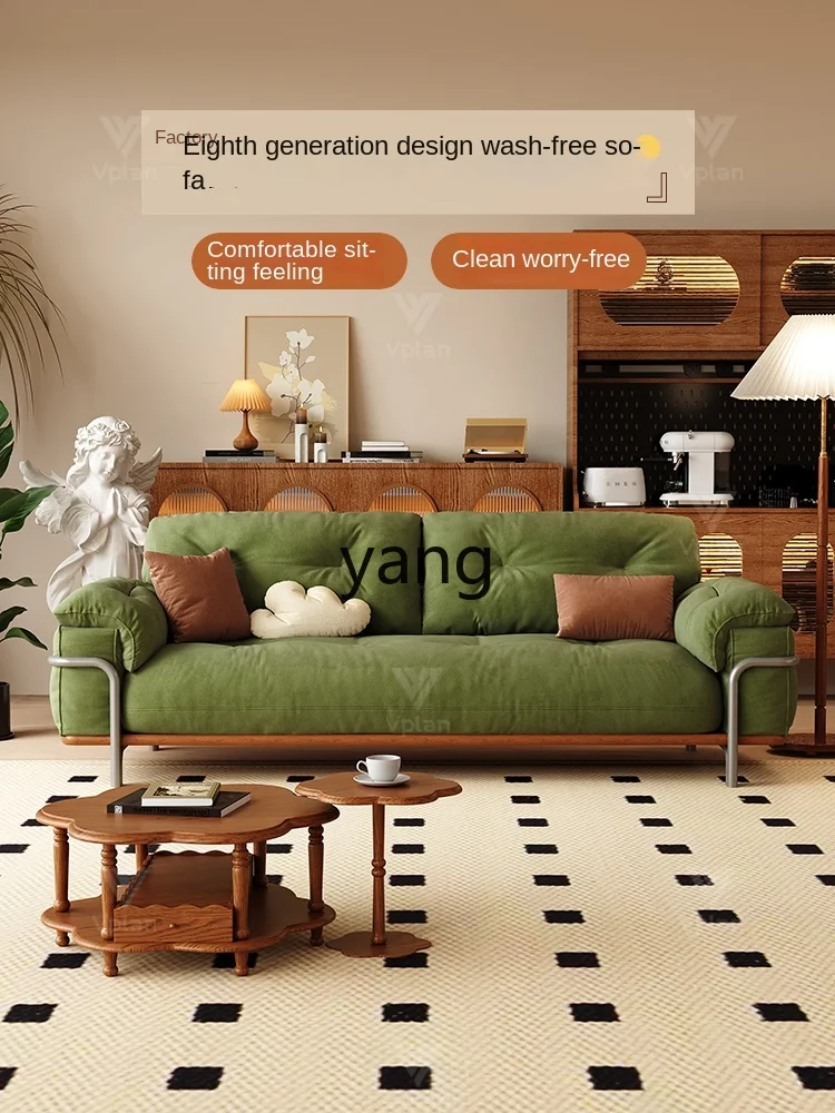 XYY retro solid wood cloud sofa living room American small apartment cream wind green fabric sofa