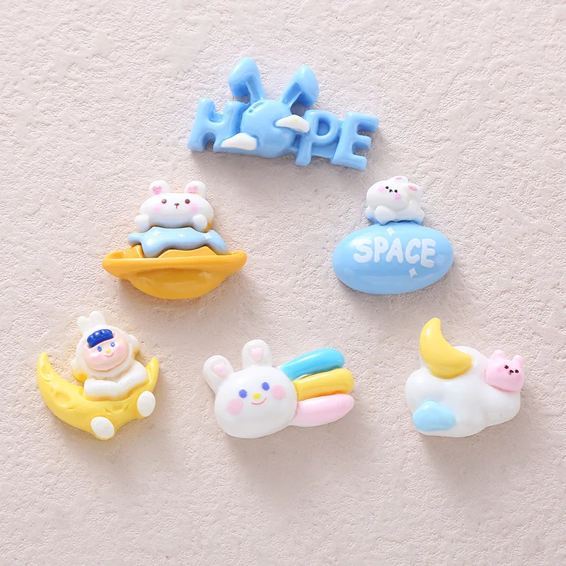 10Pcs Cartoon Outer Space Rabbit Resin DIY Shoes Hat Icebox Barrette Mobile Phone Case Scrapbook Cream Glue Flat Back Resin