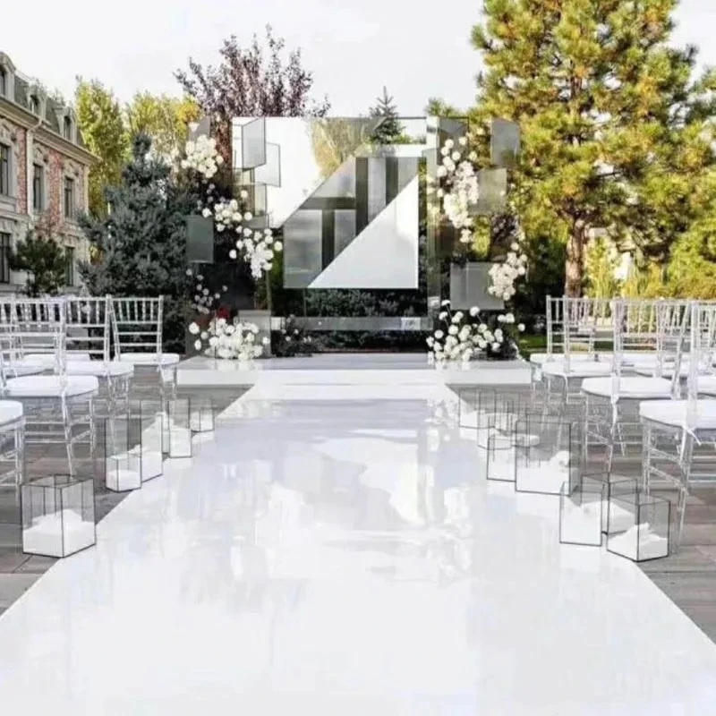 

White Mirrored Floor Wedding Aisle Runner Indoor Outdoor for Wedding Engagement Party Decorations H70