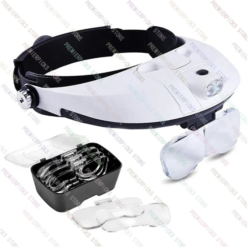 

Head-Mounted Led Light Magnifying Glass Can Replace The Maintenance Reading Glasses 5 Kinds of Multiple Replaceable Lenses