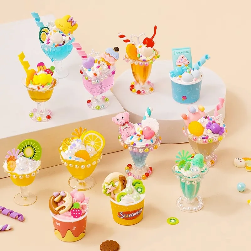 Cream Glue Simulate Ice Cream Cup Goo Card Kit 3D Resin Sticker Wind Chime Guka Handmade DIY Craft Material Pack Girl Gift