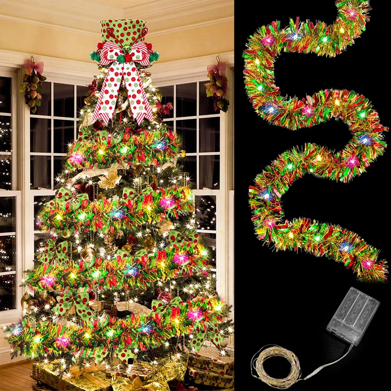 Christmas 50LED Sparkling Tinsel Garland Holiday Fairy Lights Christmas Tree String Lights New Year Halloween Wedding Decoration