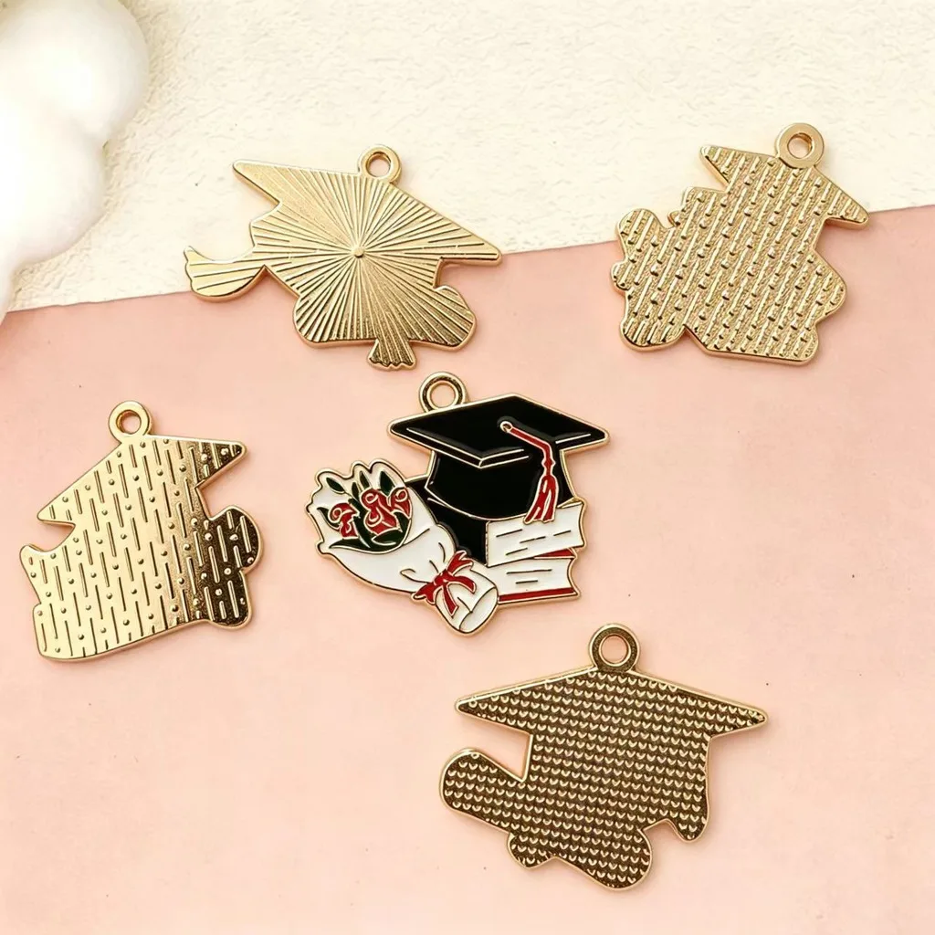 Enamel Craft Charm Compact Graduation Cap Enamel Pendant Diy Jewelry Pendant Graduation Themed Zinc Alloy Charms For Birthday
