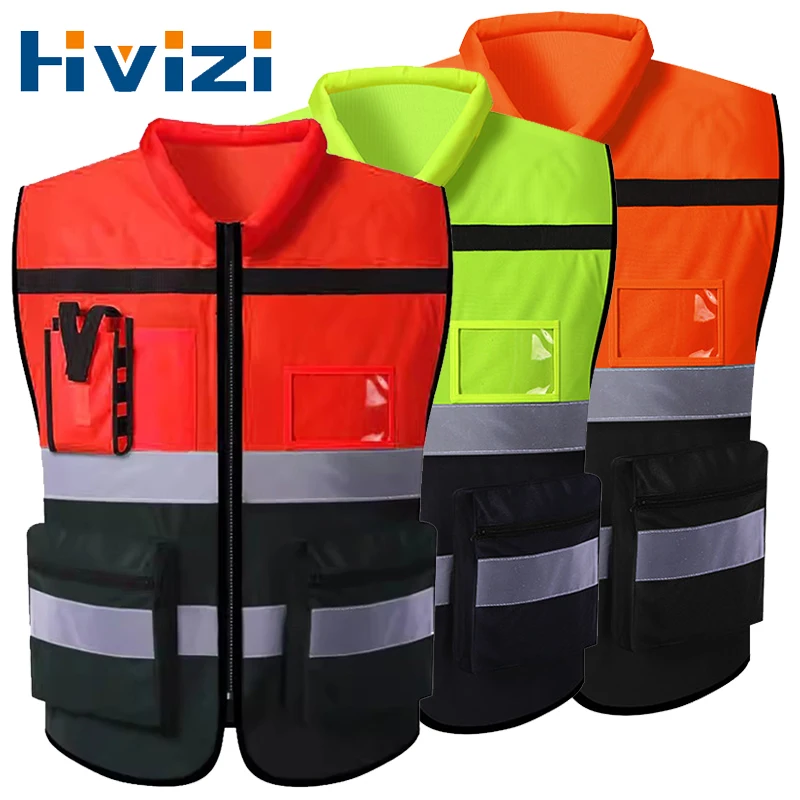 High Visibility Security Vest Pocket Two Tone Hi Vis Workwear Safety Reflective Vest for Men Outdoor Traffic Safety Cycling Wear