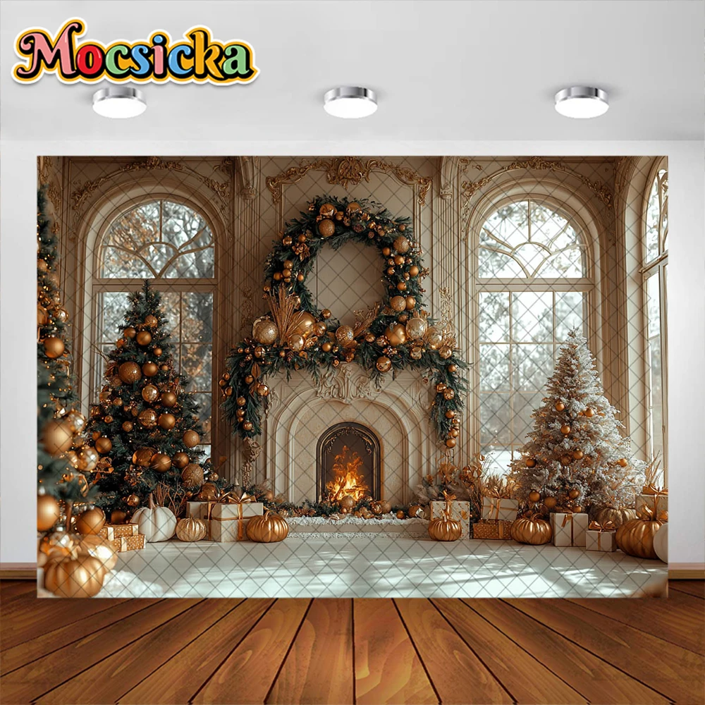 Зимний Рождественский фон для фотосъемки Рождественская елка Камин Украшение окна Праздничная вечеринка Портрет Фотостудия Реквизит Баннер