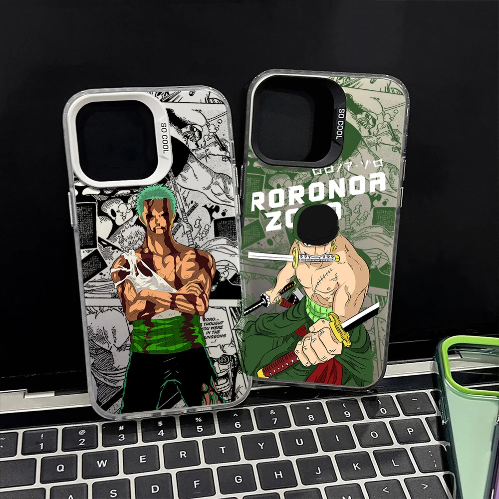 Cool R-Roronoa Zoro Anime Phone Case for iPhone 12 11 13 14 15 16 Max Pro Plus Laser Cover