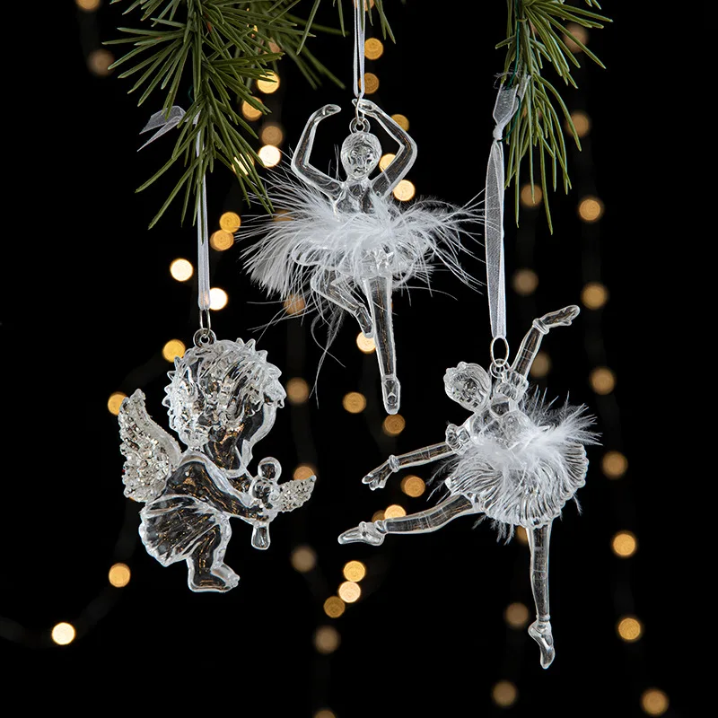 

Acrylic Snowflake Christmas Tree Pendants Crystal Elk Xmas Tree Hanging Ornaments Decoration for Home Party Gift Supplies