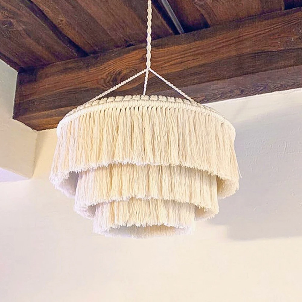 Nowoczesna makrama klosz do lampy Boho wisząca lampa pokrywa wisiorek do wystrój salonu w sypialni biurowej (żarówka nie jest dołączona)