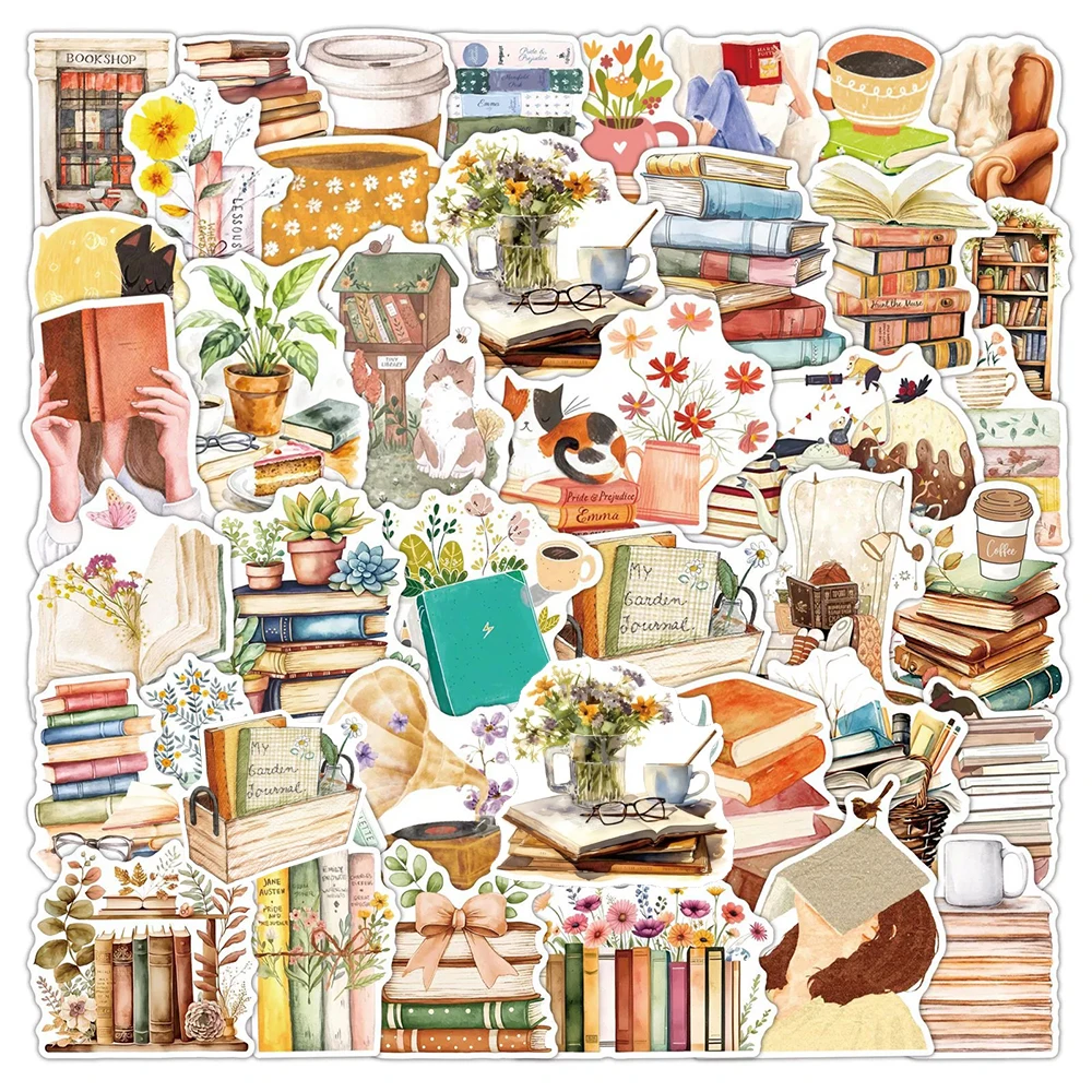 10/30/50 stücke Lustige Cartoon Aquarell Lesen Bücher Aufkleber Dekoration DIY Laptop Telefon Fall Sammelalbum Gitarre Wasserdichte Aufkleber