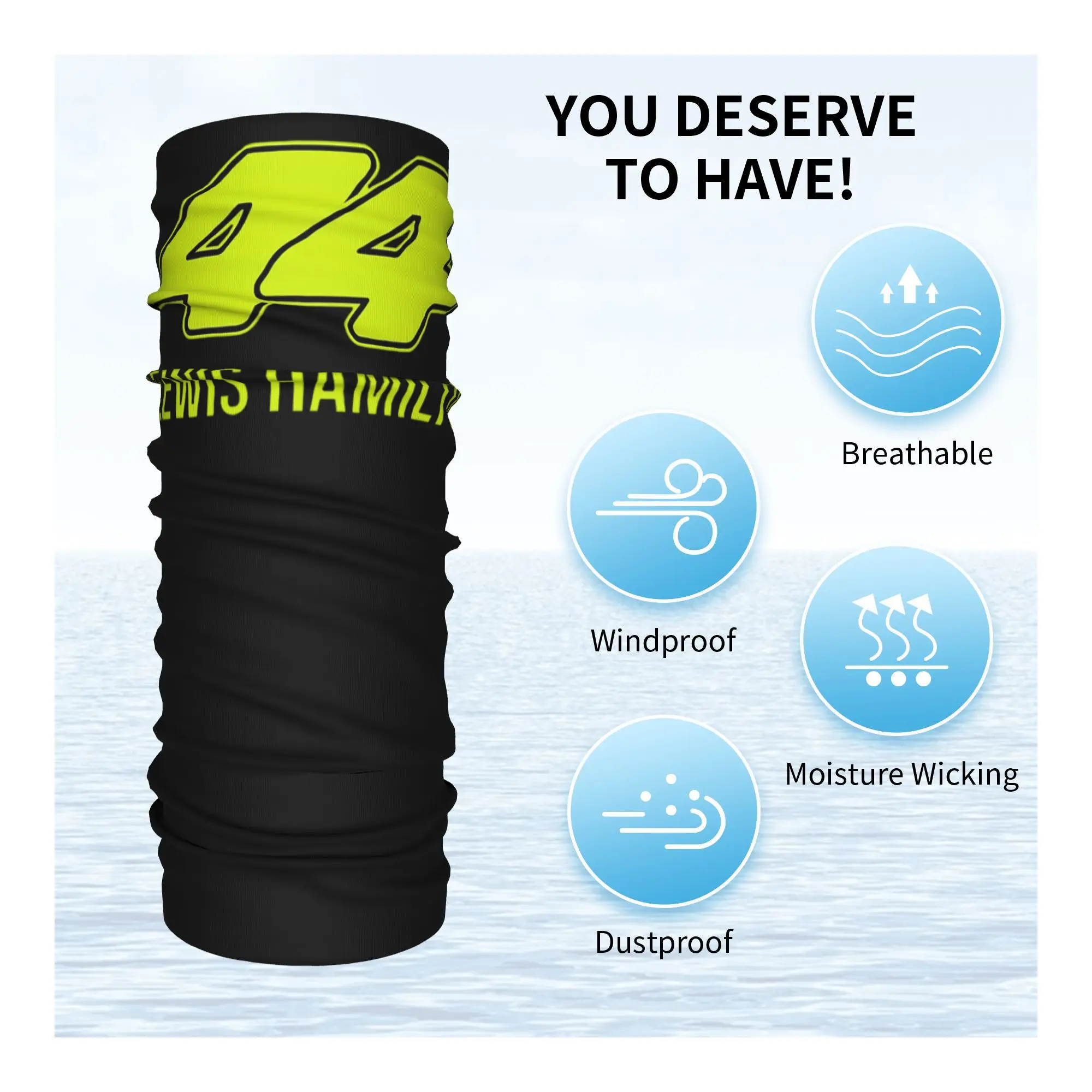 لويس هاميلتون 44 باندانا غطاء الرقبة المطبوعة التفاف قناع وشاح متعدد الاستخدام أغطية الرأس الرياضة في الهواء الطلق للرجال النساء الكبار قابل للغسل