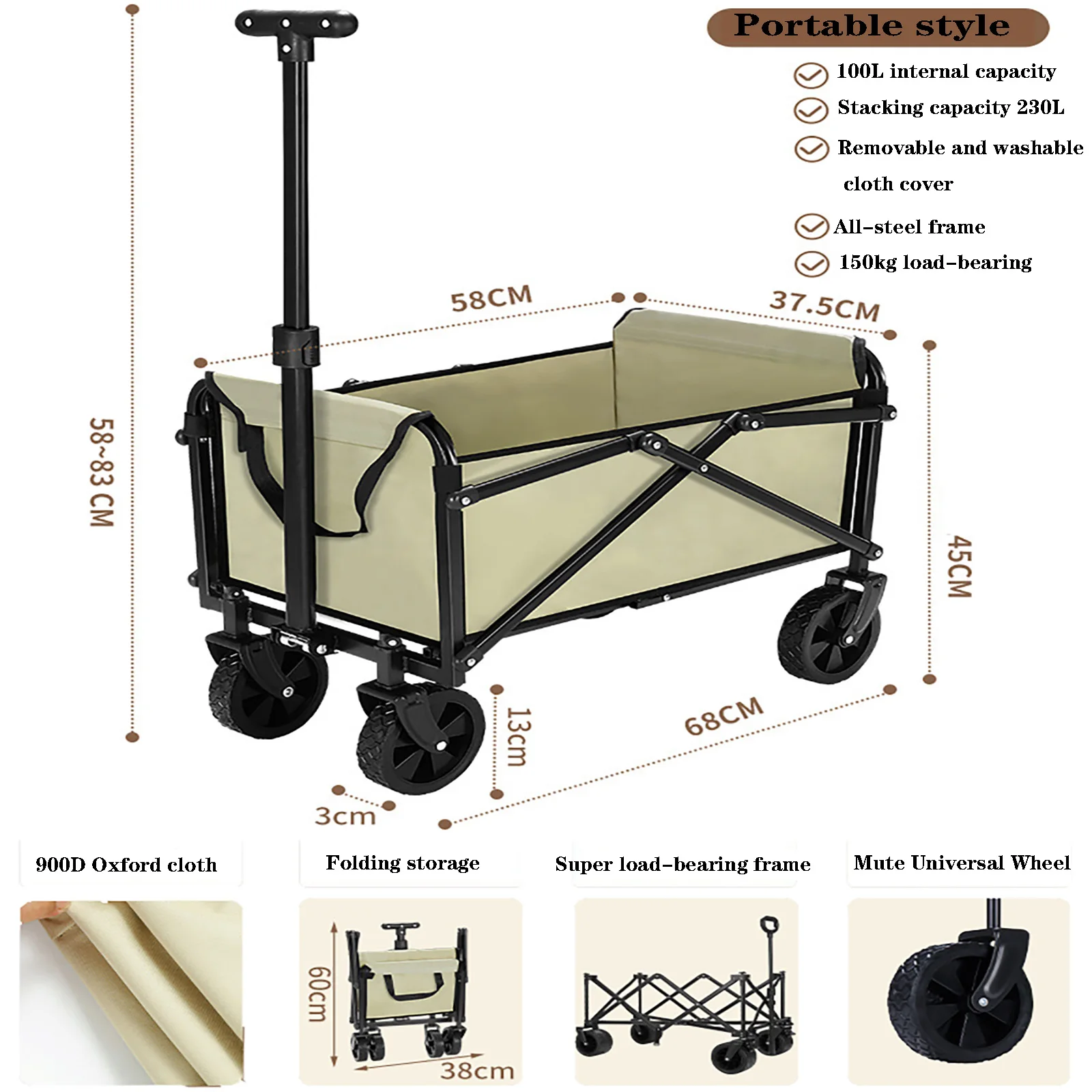 Motorized Outdoor Garden Beach Trolley Fishing Folding Electric Camping Cart Wagon Portable Shopping Tour Hand Luggage Cart