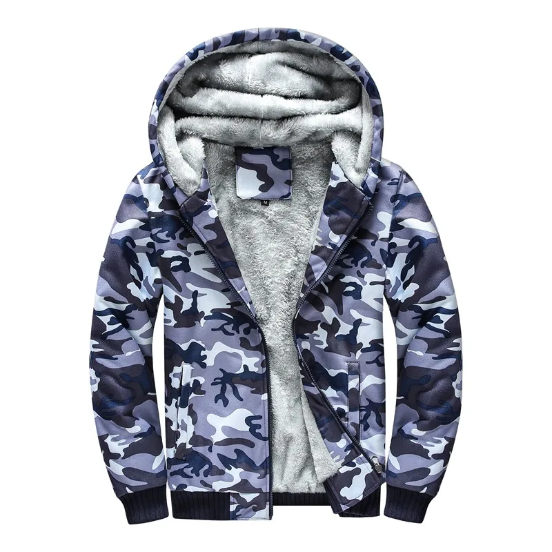 

Men's Autumn and Winter Camouflage Print Contrast Pocket Zipper Long-sleeved Cardigan Hooded Fashionable Casual Top
