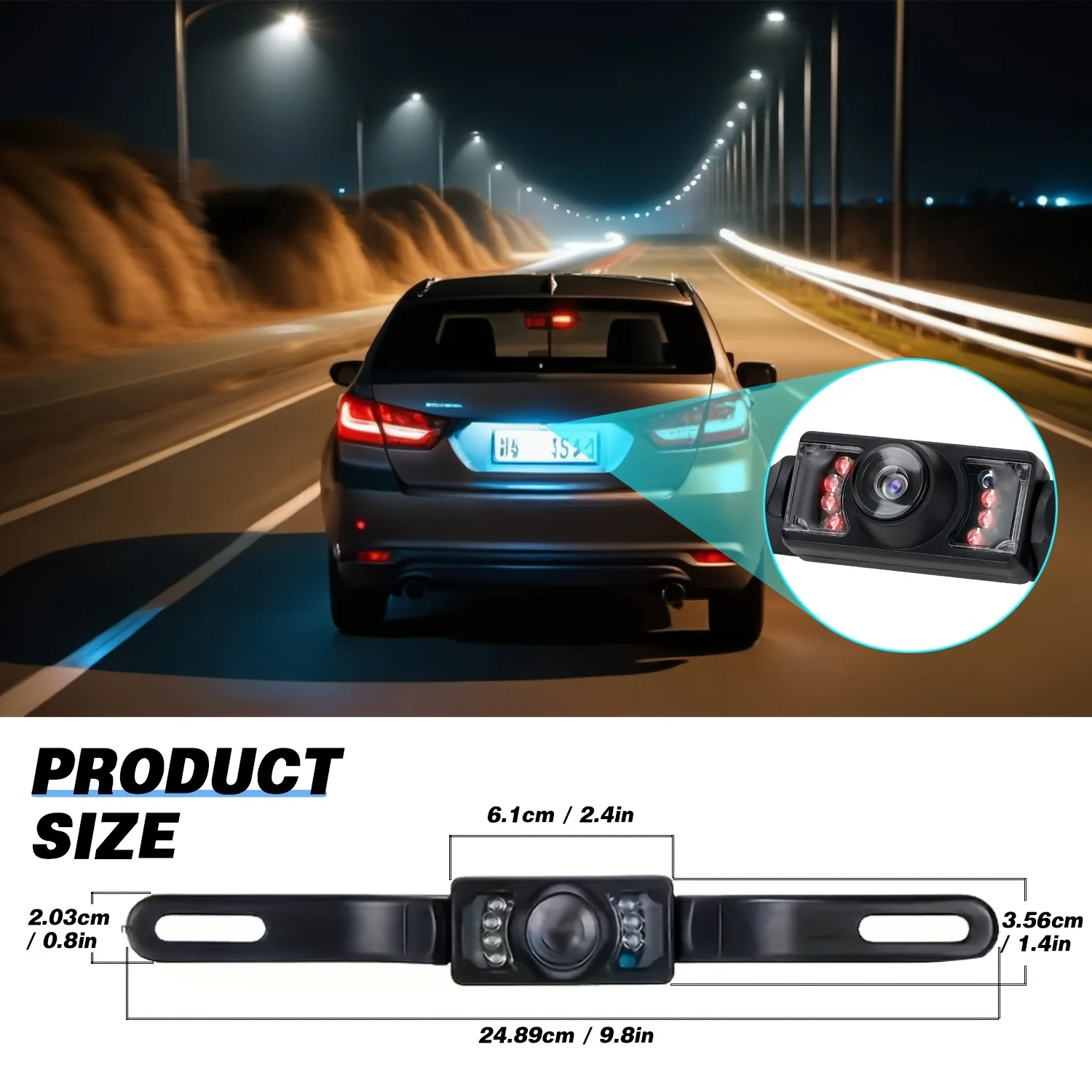 HD Night Vision Rear View Backup Camera with 7 LED Lights Night Vision for Cars, SUVs, Pickups - License Plate Frame Included