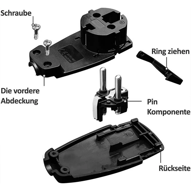 RISE-2Pcs Schuko Angled Plug Flat, Schuko Flat Plug 250 V (16 A), Schuko Plug, Schuko Plug Flat, Eu Plug