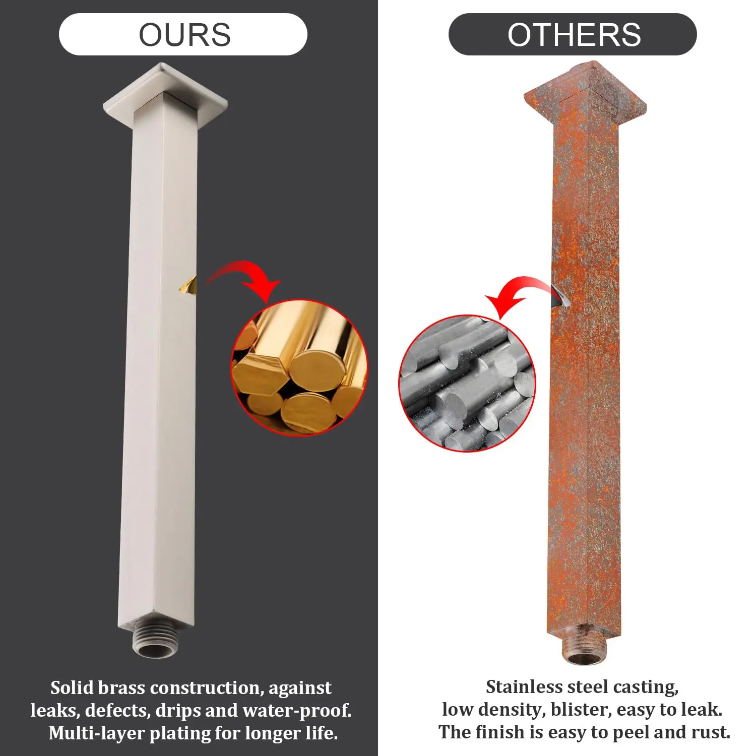 Brushed Nickel Brass 12-Inch Ceiling Mount Shower Hand Arm