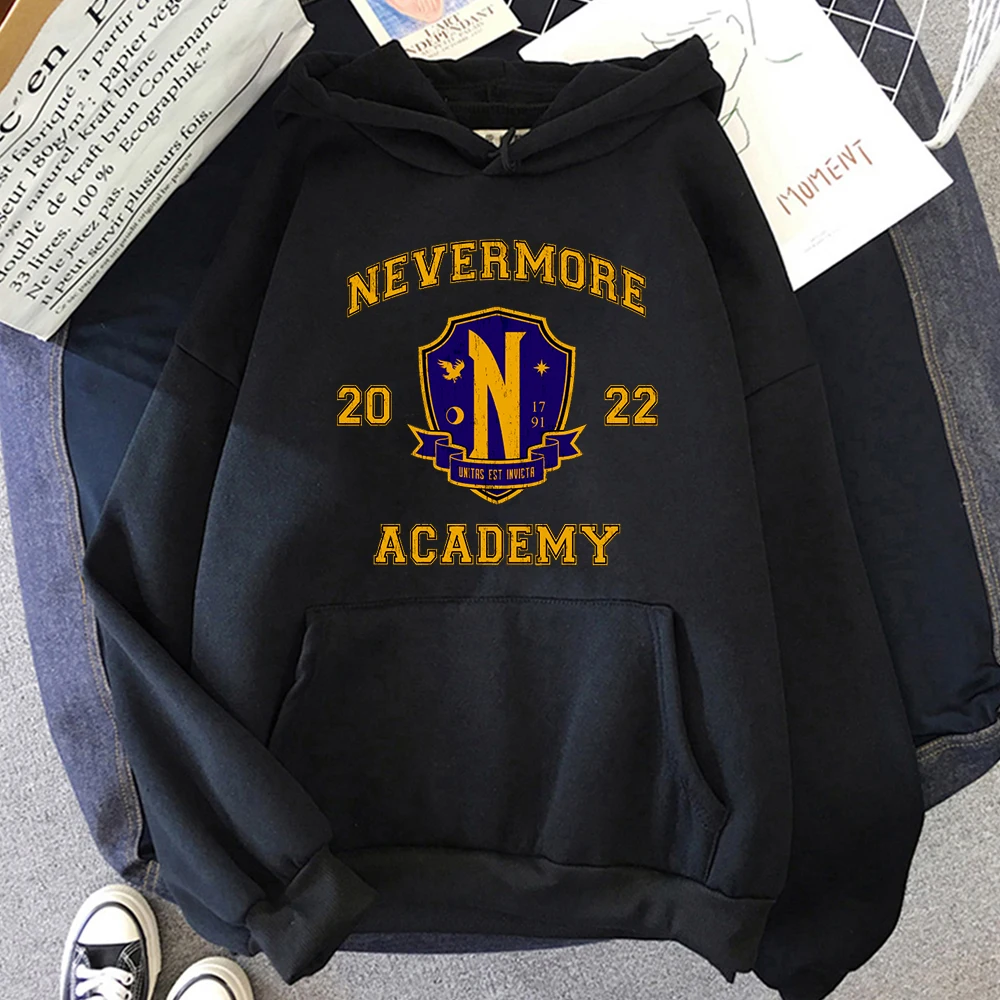 Nevermore academy hoodies feminino com padrão pullovers inverno kawaii roupas bonito mulher moda hoodie quarta-feira addams