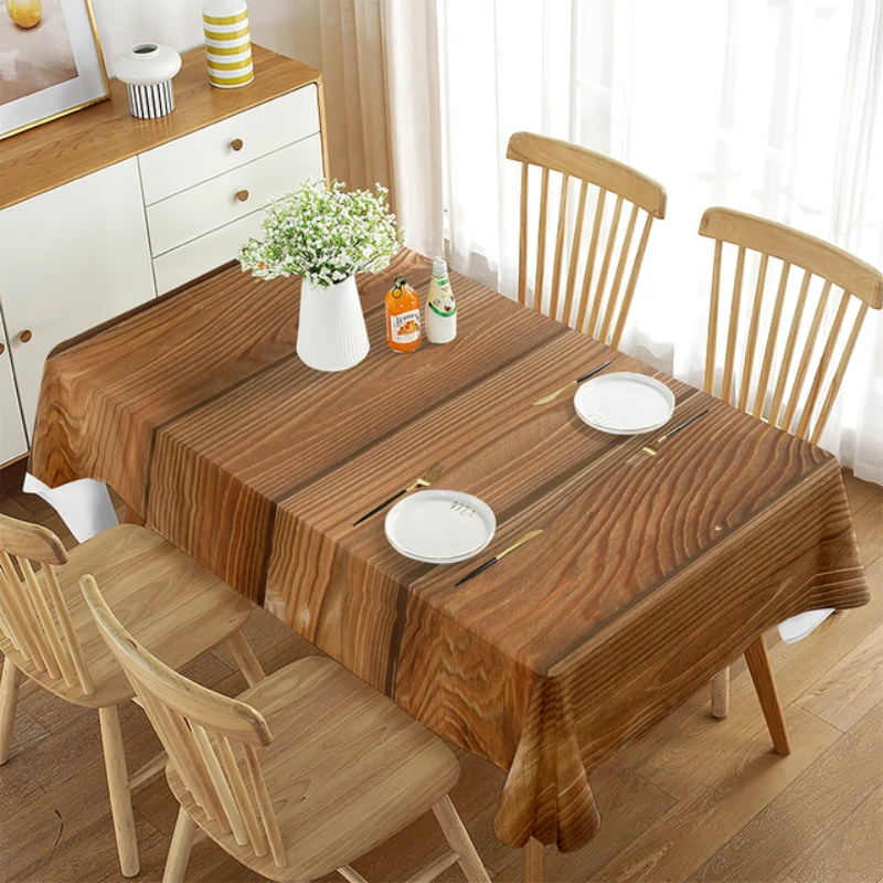 Wood Grain Texture Rectangular Tablecloth Holiday Party Decoration Waterproof Tablecloth  for Dining Table Decor Toalha De Mesa