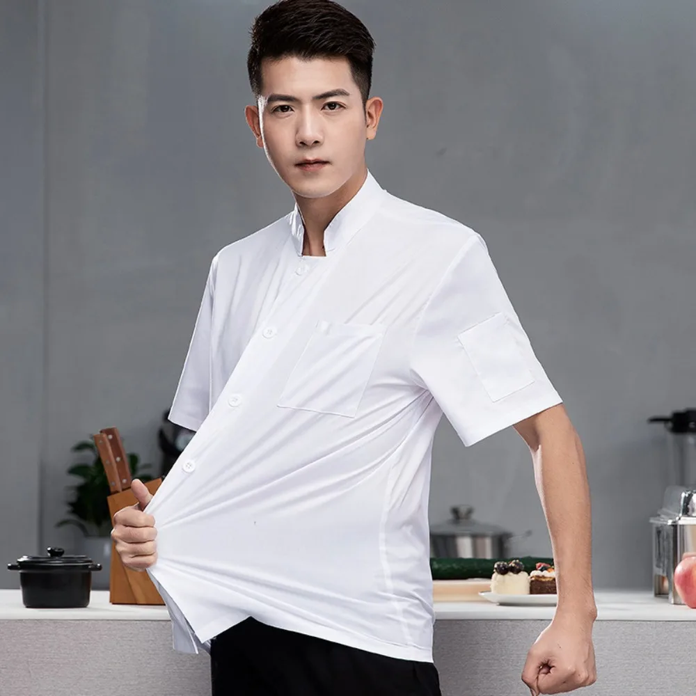 Breathable Chef Work Clothes Men Short Sleeve Summer Thin Catering Kitchen Workwear