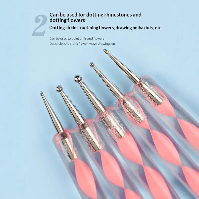 5Pcs Dual End Nail Art Point Flower Pens Acrylic Silicone Dotting Tools for Nail Art Enthusiasts Home Salon Use