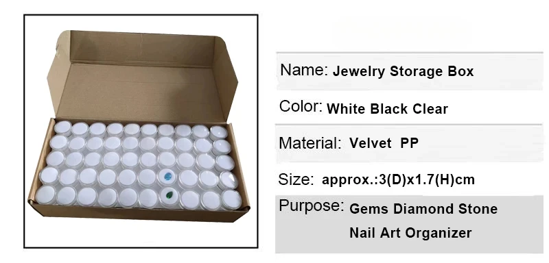 200Pcs Transparent Diamond Storage Box Round Gem Stone Display Case Loose Diamond Beads Piercing Jewelry Showcase Nail Art Boxes