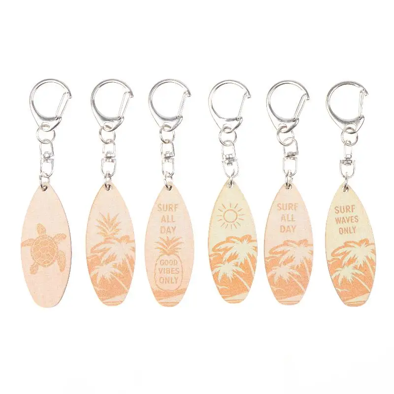 Handmade Wooden Surfboard Keychain Fun Decorative Key Holder Compact Purse Charm for Beach Party Favors Surfer Gifts