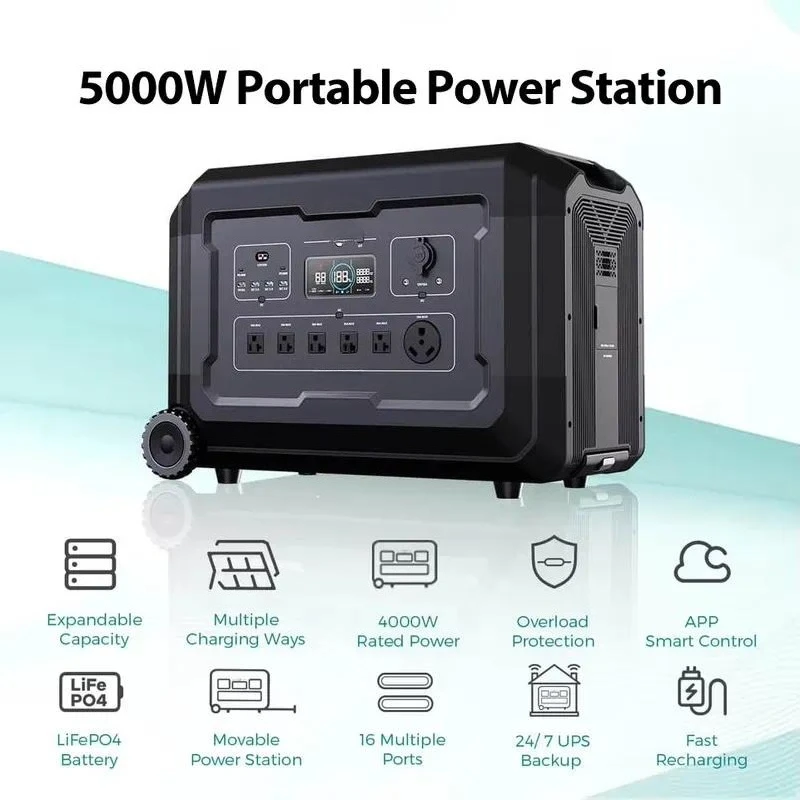 Portable Power Station LiFePO4 Battery Solar Generator 5kW Rechargeable Energy Storage System for Home Outdoor Camping