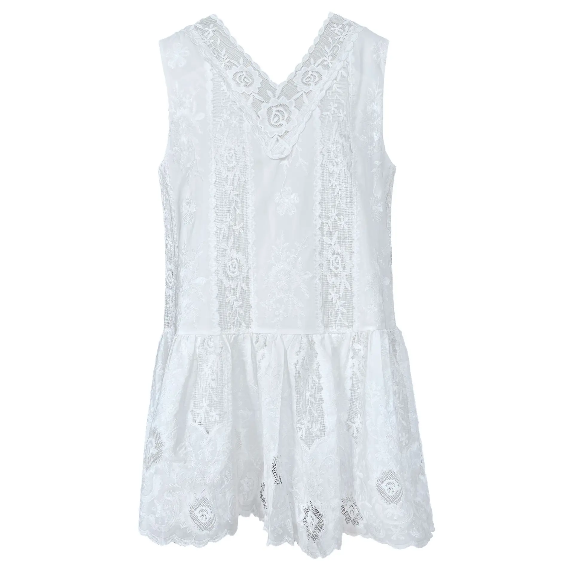 

2025 Summer New Ballet Style Lace Splicing Embroidered Dress for Women