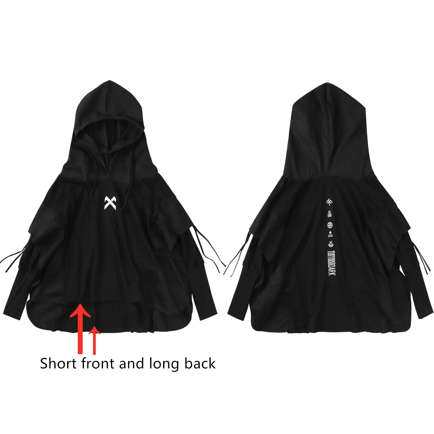 Streetwear Japanese Man Hoodies Hip Hop Embroideried Pullover Patchwork Fake Two Darkwear Tops Techwear Hoodies