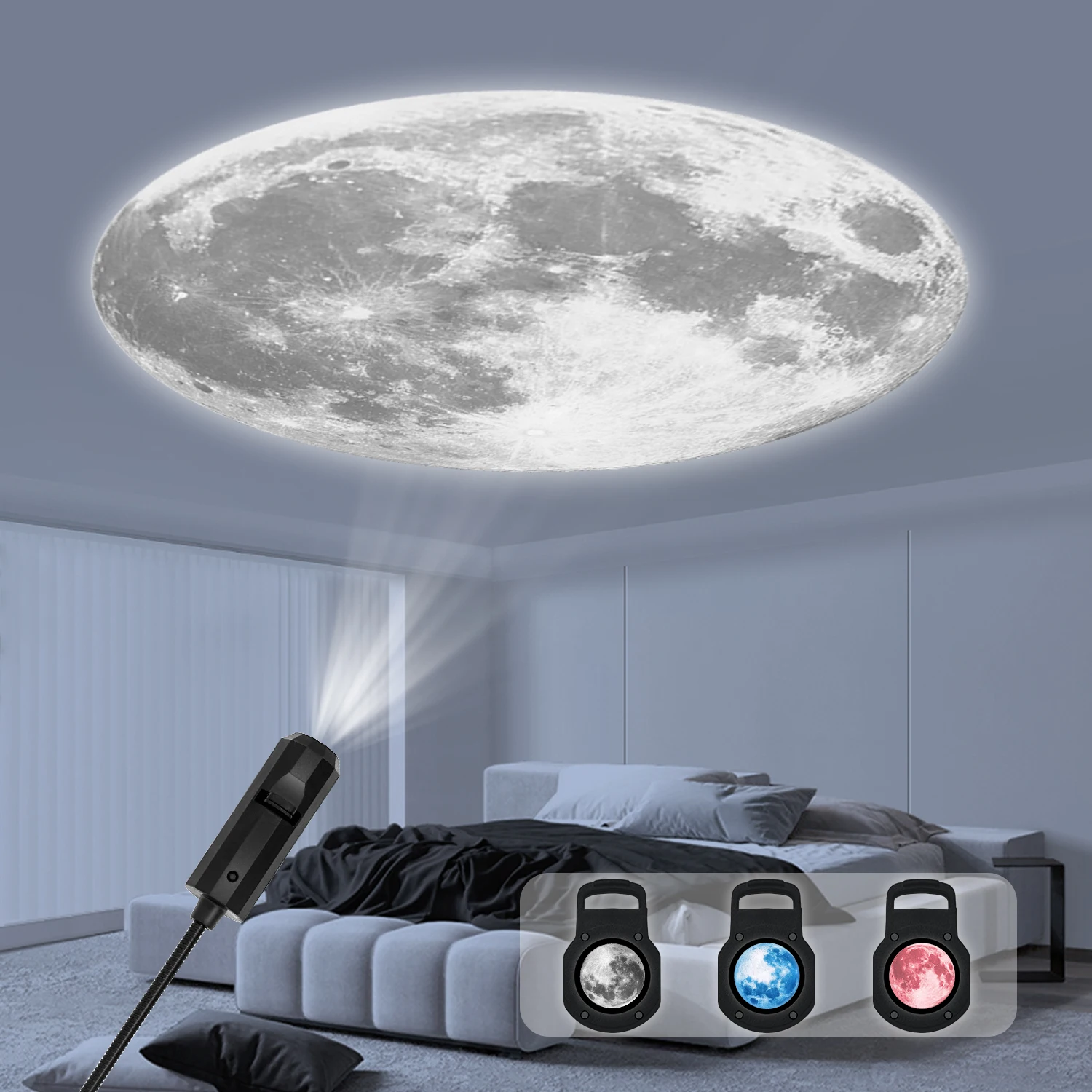 

Three-color moon-changeable atmosphere light, LED starry sky projection light, USB interface electronic light