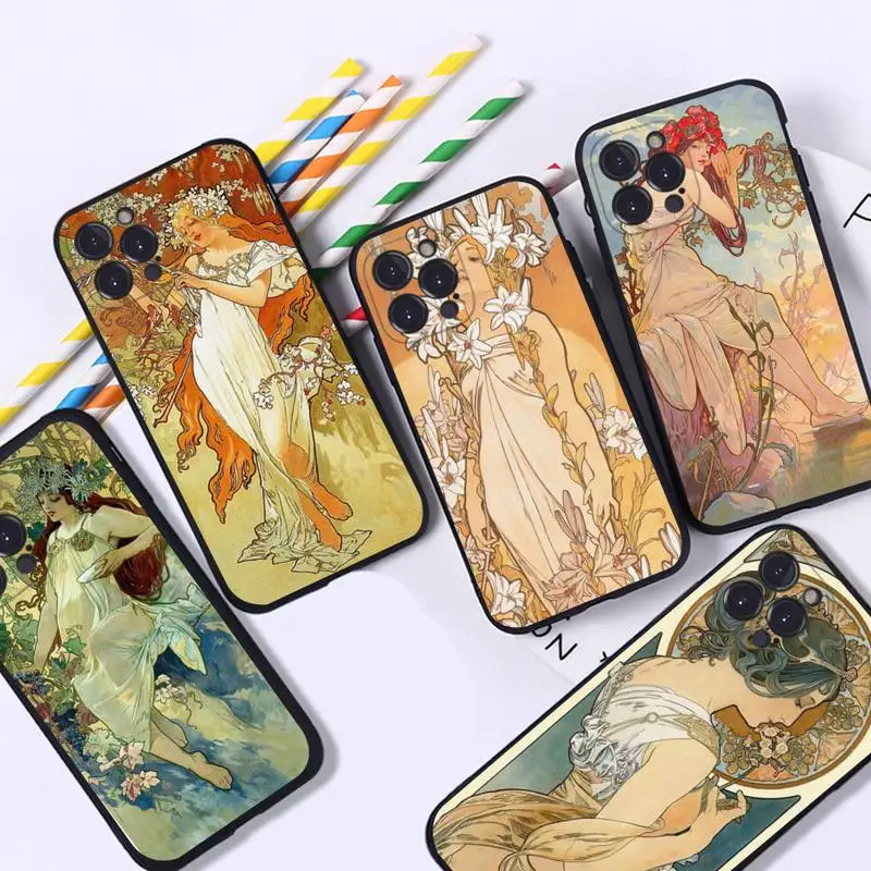 Alphonse Mucha Phone Case For iPhone 8 7 6 6S Plus X SE 2020 XR XS 14 11 12 13 Mini Pro Max Mobile Case