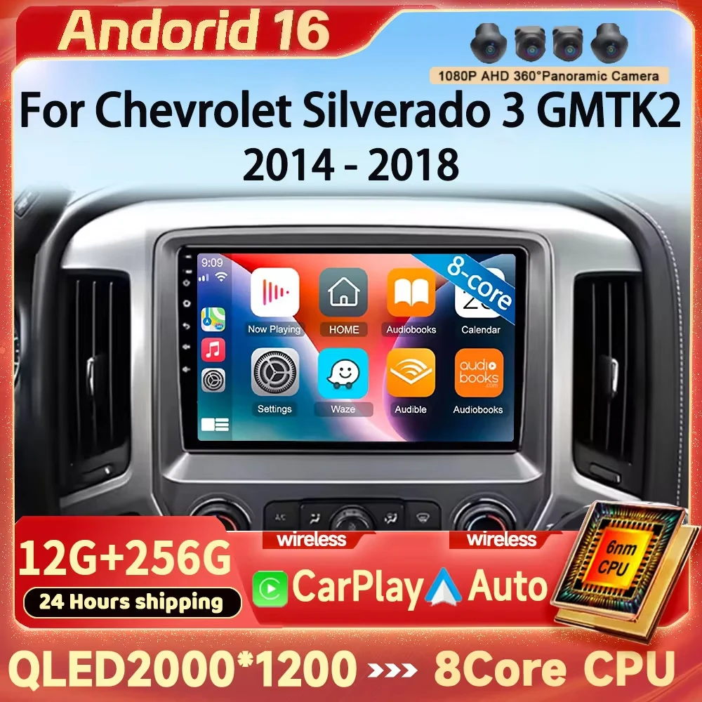 Android 16 Car Radio For Chevrolet Silverado 3 GMTK2 2014 2015 2016 2017 2018 Carplay Auto Multimedia Player Stereo DSP WIFI 4G