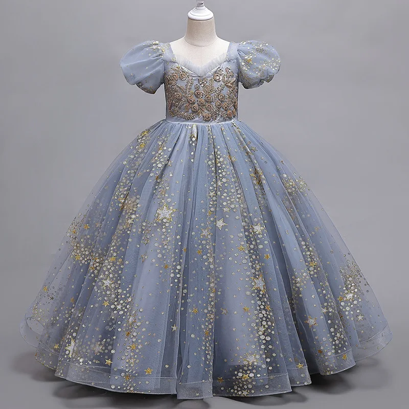 2025 Girls' Flower Wedding Dress Long Sleeveless Summer Princess Rainbow Host Gift Performance Program