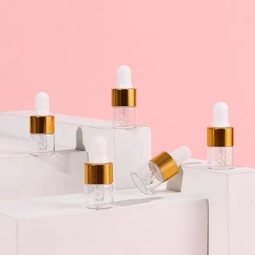 Imagen 2 del producto Juego de 50 piezas de botella de vidrio con tapa de rosca dorada para aceites esenciales, productos químicos de laboratorio químico y Perfumes, 1ML