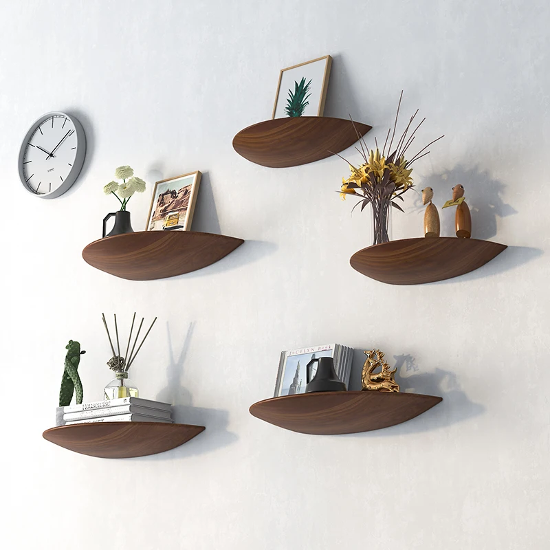 Wooden Semicircle Wall Shelf Background Wall Hanging Projector Display Stand Storage Organization Suspension Home Decoration