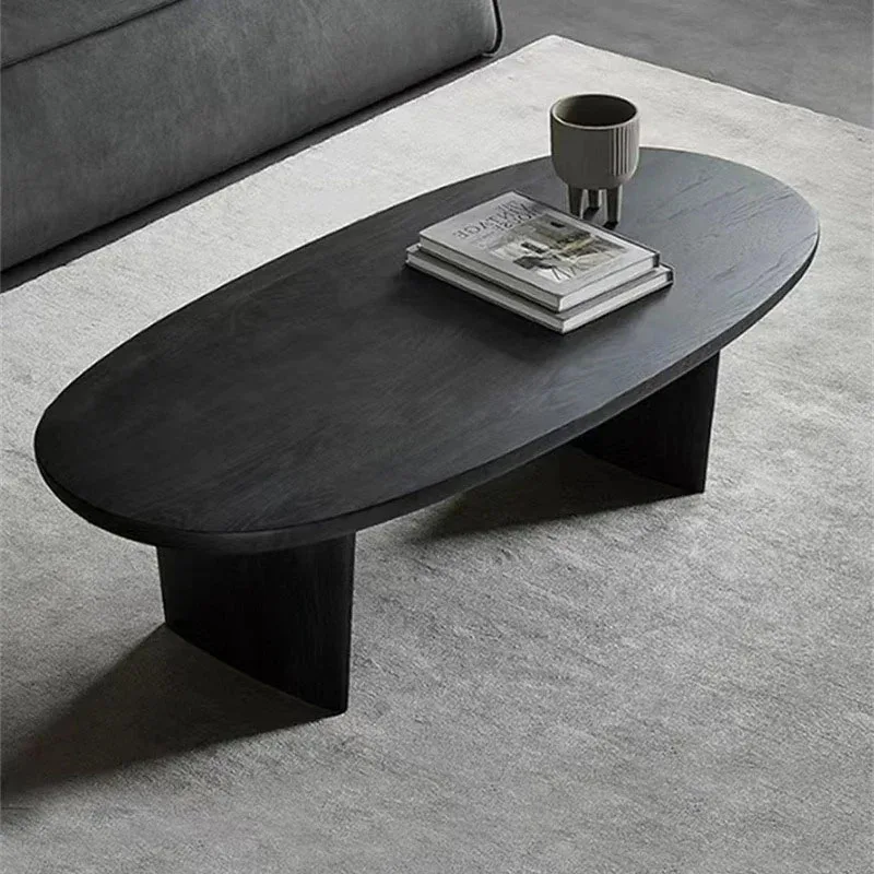 Upscale Creative Oval Minimalist Living Room Coffee Tables Nordic Solid Wood Black Café Tables for Café Furniture Coffee Tables