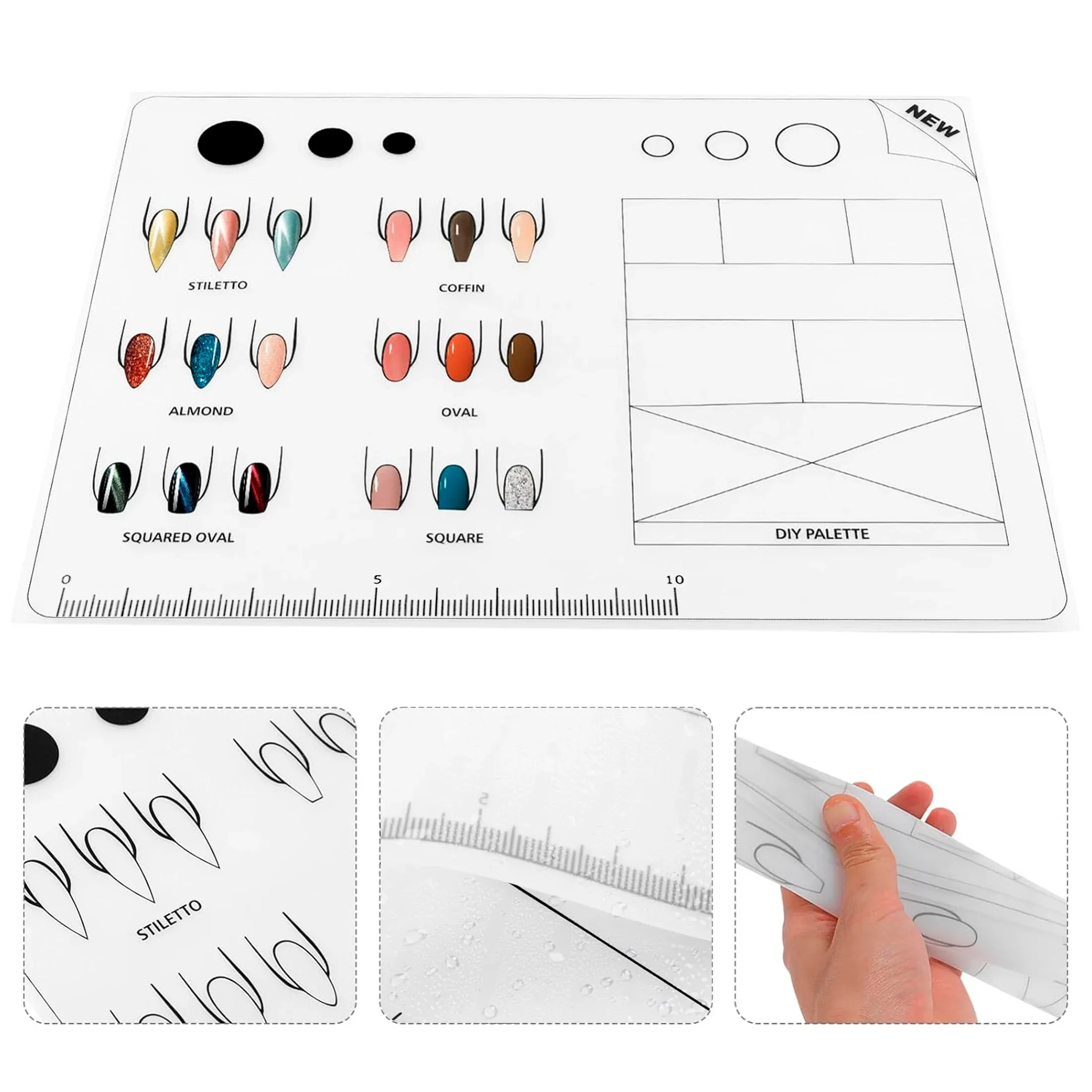 

Nail Template Nail Application Learning Tool Silicone Nail Art Display Pad Table Mat Decals Training Practice Sheets