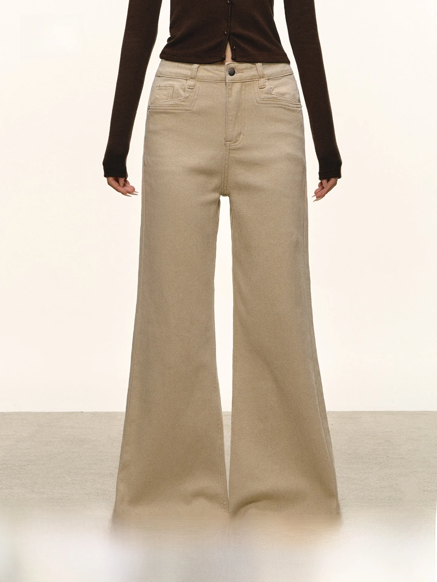 

Джинсы-клеш Anna Aneae светло-хаки для женщин, весна-осень, винтажные, свободного кроя, длиной в пол, прямые, из денима