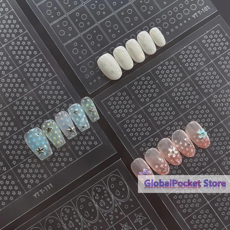 [TG823]Hollow Out Bubble Nail Art Stencils Stickers Spray Painted Design Star Love Pattern Template Nail Decals Auxiliary Tools