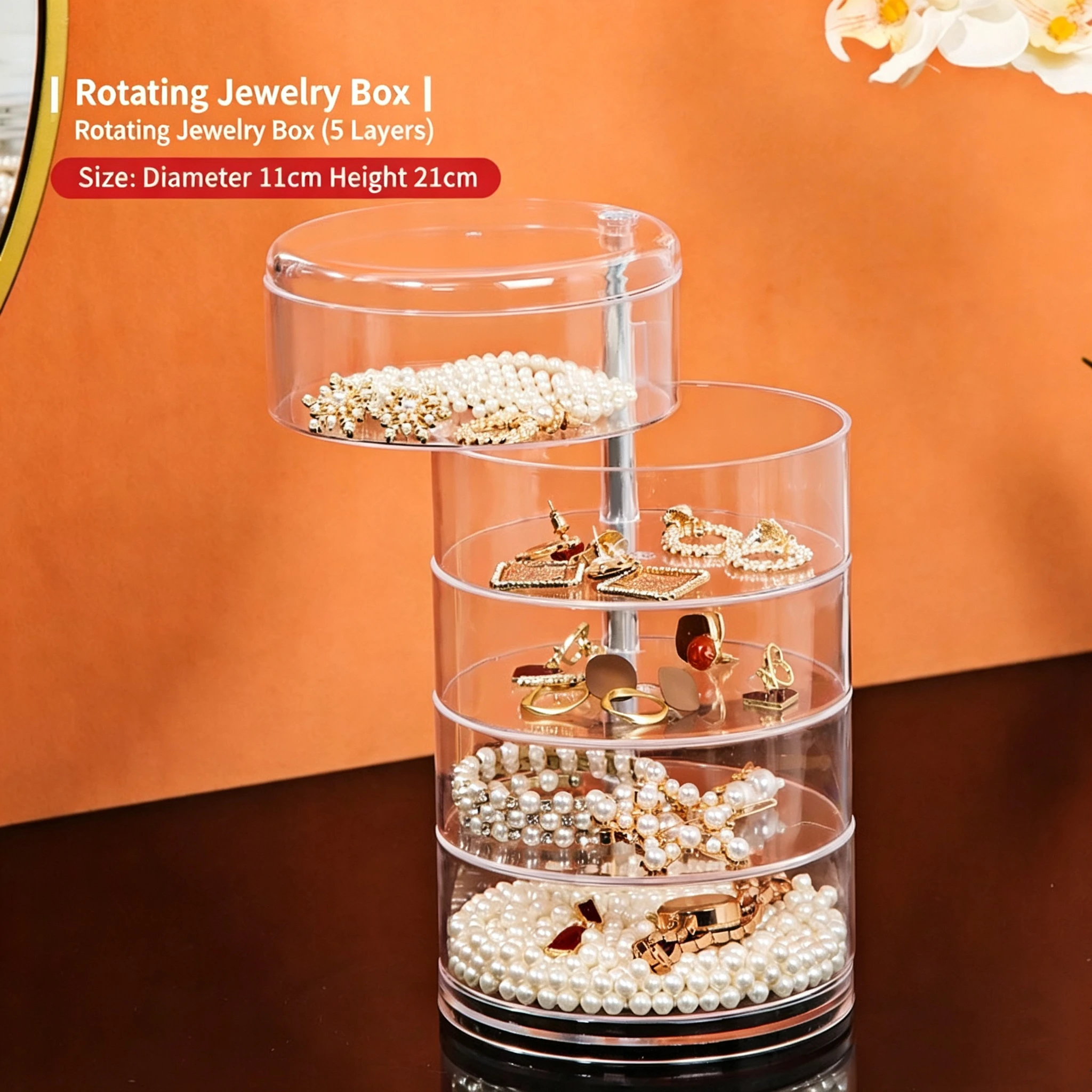 

4 Tier Rotatable Acrylic Jewelry Organizer Display Stand Clear Spinning Earring Hair Clip Ring Storage Holder Makeup Cosmetic Ac