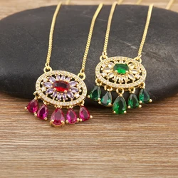 AIBEF Exquisite Flower Shape Water Droplet Rhinestone Pendant Copper Zircon Necklace Women Jewelry Clavicle Chain Accessory Gift