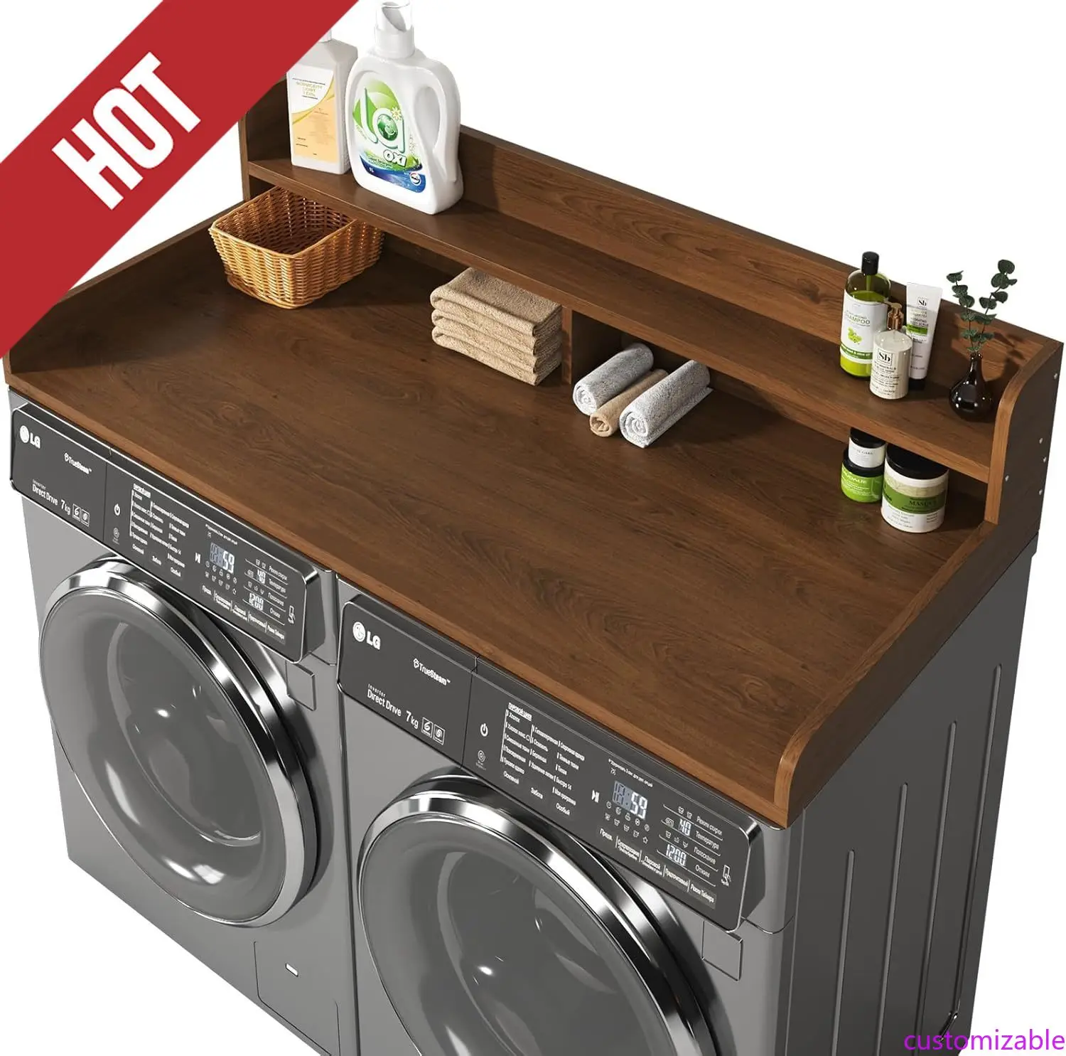 سطح غسالة ومجفف من طبقتين مع واقي ارتفاع 2.75 بوصة، 54 بوصة عرض × 27.5 بوصة عمق غطاء سطح غسيل