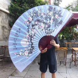 Chinese Oversized Decoration Folding Fan Classical Wall Mount Silk Imitation Folding Fan Living Room Decorative Furnishings