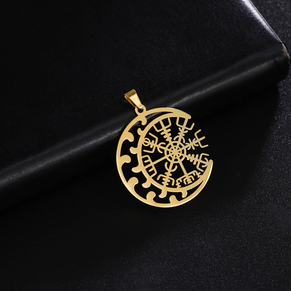 Dawapara Compass Vegvisir Pendant Crescent Amulet Runes Circle Stainless Steel Charms for Jewelry Making Nordic Gifts